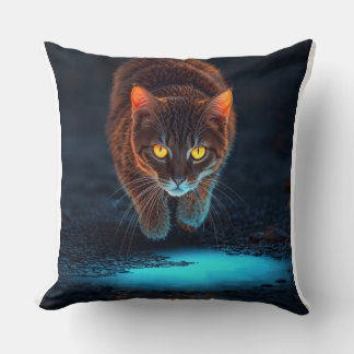 Glowing Eyes Cat Aesthetic Wildlife Ilustration Cushion