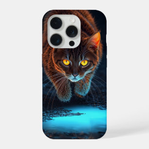 Glowing Eyes Cat Aesthetic Wildlife Ilustration iPhone 15 Pro Case
