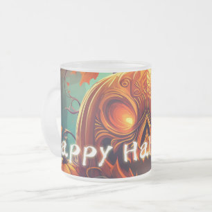 Glowing Eyes Jack-o-Lantern Halloween Art Frosted Glass Coffee Mug