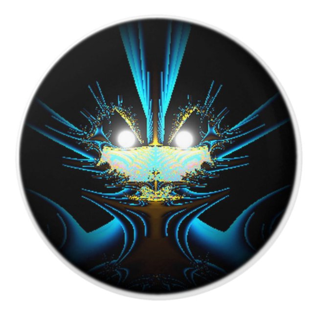 Glowing Eyes Luminous Blue Creature  Ceramic Knob (Front)