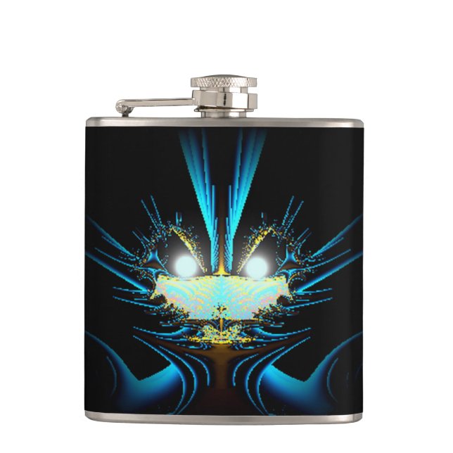 Glowing Eyes Luminous Blue Creature  Hip Flask (Front)