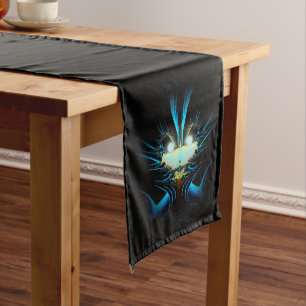 Glowing Eyes Luminous Blue Creature  Long Table Runner