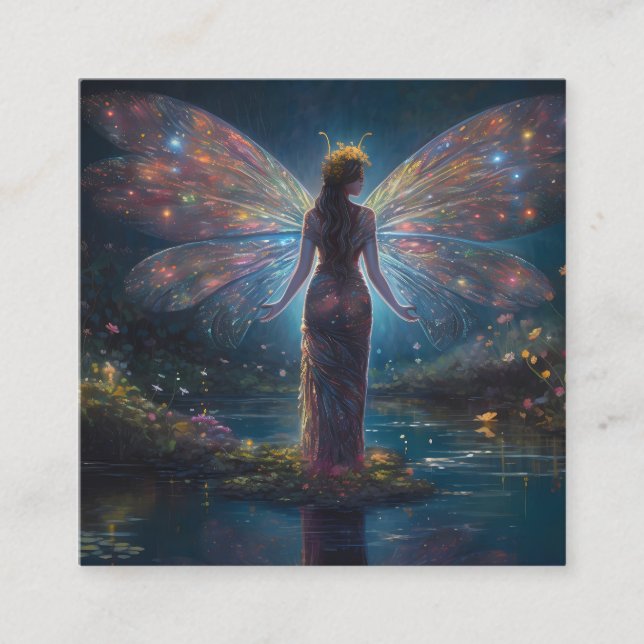 Glowing Fairy Photorealistic Background Square Business Card (Front)