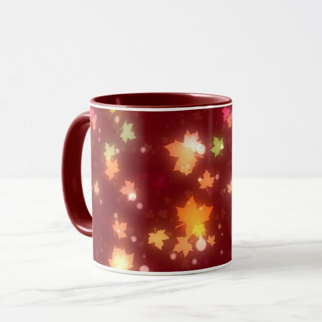 Glowing fall colourful maple leaves autumn mug (Front Left)