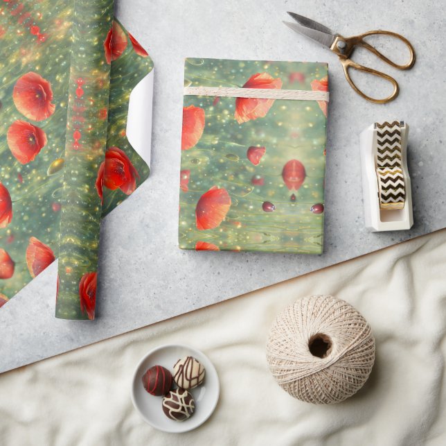 Glowing field of red poppies, floral  wrapping paper (Crafts)