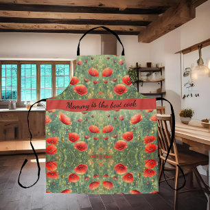 Glowing field of red poppies, personalizable apron