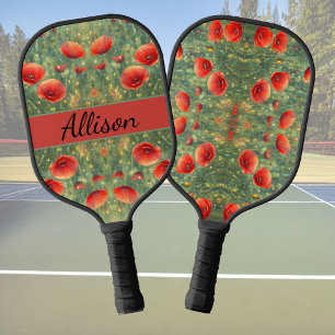 Glowing field of red poppies, personalizable pickleball paddle