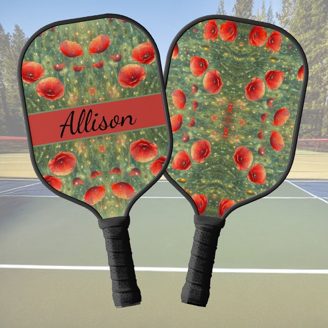 Glowing field of red poppies, personalizable  pickleball paddle (Creator Uploaded)