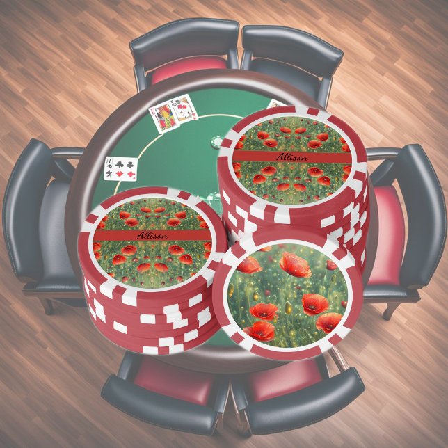 Glowing field of red poppies, personalizable  poker chips (Creator Uploaded)