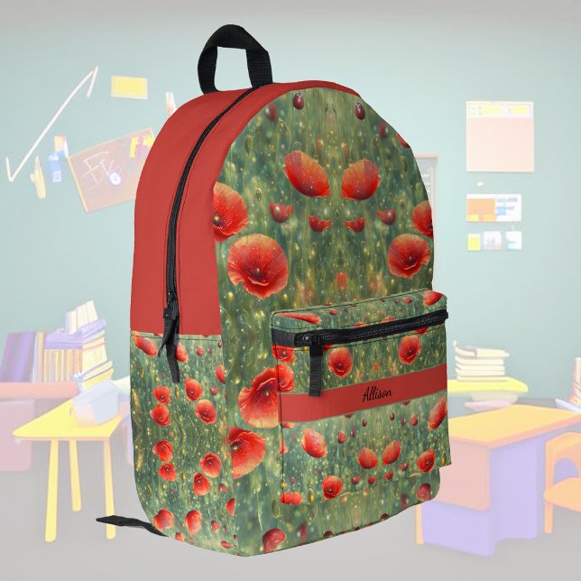 Glowing field of red poppies, personalizable  printed backpack (Creator Uploaded)