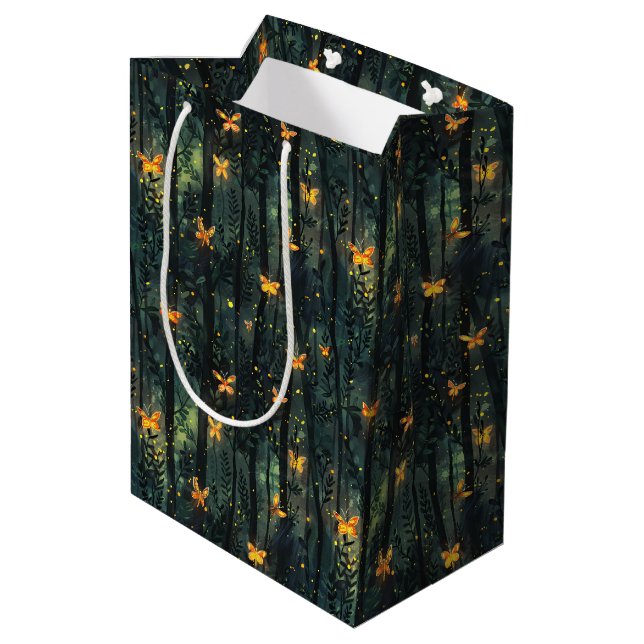 Glowing Fireflies in Enchanted Forest Night Illust Medium Gift Bag (Back Angled)