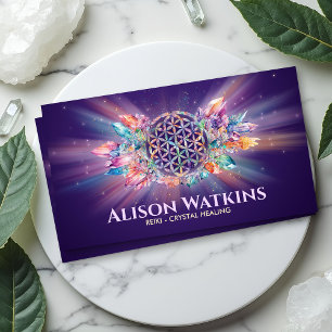 Glowing Flower of Life Healing Crystals Business Card