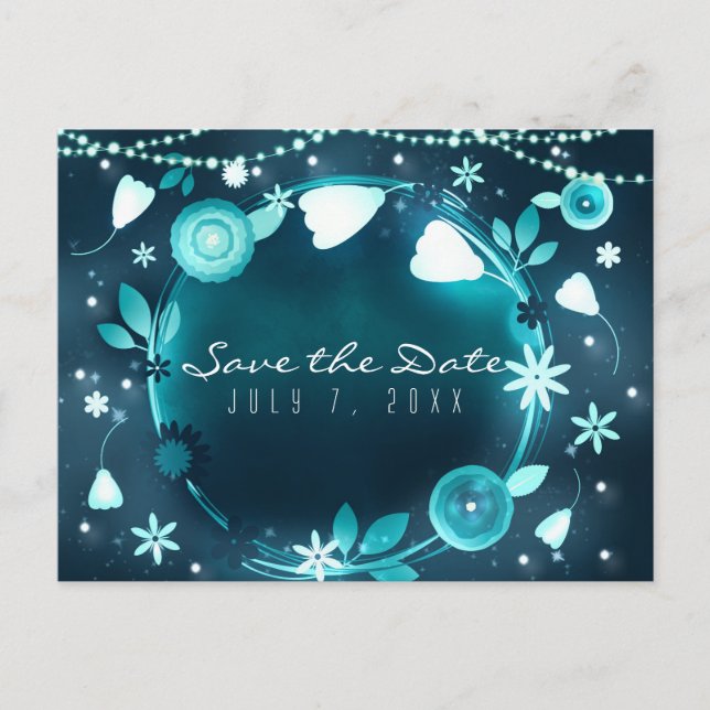 Glowing Flowers Night Garden Wedding Save the Date Announcement Postcard (Front)