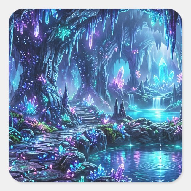 Glowing Forest with Lake Square Sticker (Front)