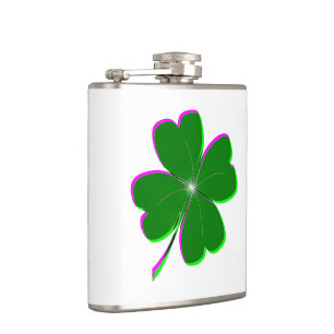 Glowing Four Leaf Clover Hip Flask