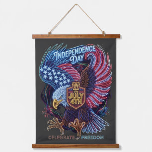 Glowing Freedom Eagle: Electric July 4th Art Hanging Tapestry