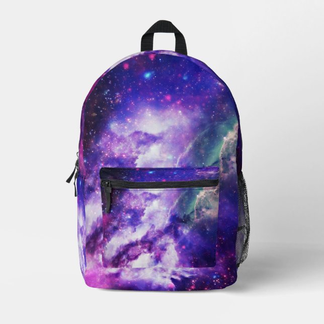 Glowing Galaxy Purple Printed Backpack (Front)