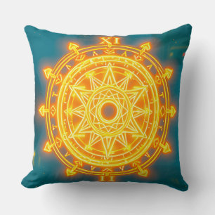 Glowing Geometric Symbol with Arrows Cushion