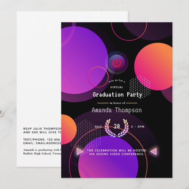 Glowing Geometric Virtual Graduation Party Invitation (Front/Back)