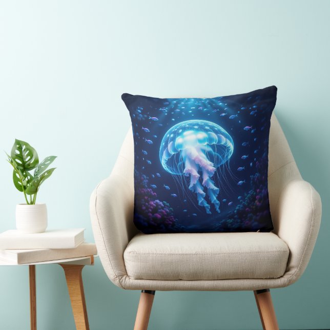 Glowing Giant Jellyfish in Ocean Depths Cushion (Chair)