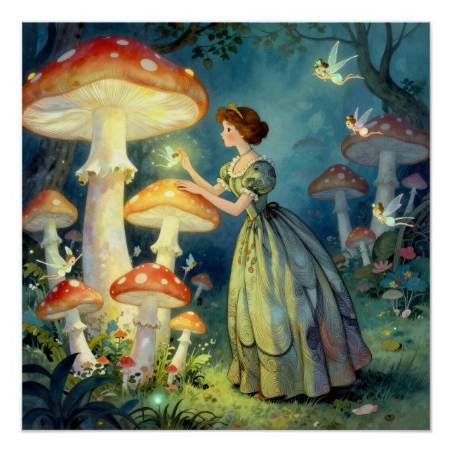 Glowing giant mushroom garden poster (Front)