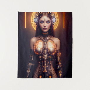 Glowing Goddess Cyborg Tapestry