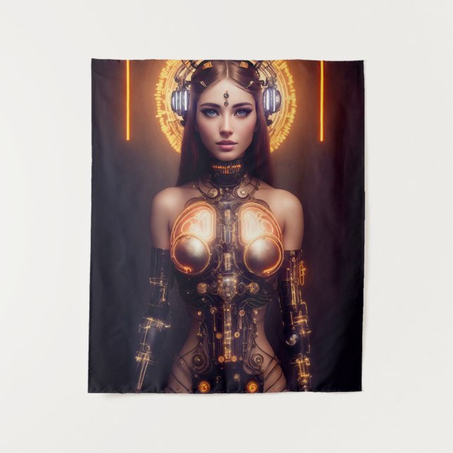 Glowing Goddess Cyborg Tapestry (Front)