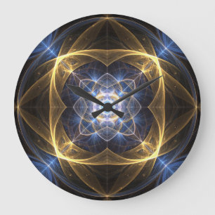 Glowing Gold & Blue Energy Fractal Clock