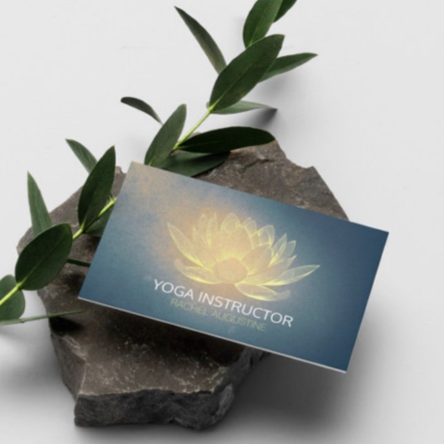 Glowing Gold Lotus and Blue Grunge Yoga Instructor Business Card (Creator Uploaded)