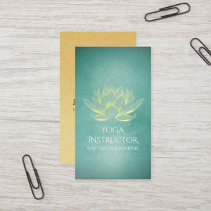 Glowing Gold Lotus and Teal Grunge Yoga Instructor Business Card