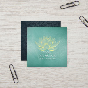 Glowing Gold Lotus and Teal Grunge Yoga Instructor Square Business Card