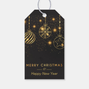 Glowing Gold Ornaments Starshine on Black Gift Tags