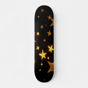 Glowing Gold Stars on Black Night Design Skateboard
