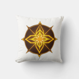 Glowing Golden Compass Rose on Dark Circle Cushion