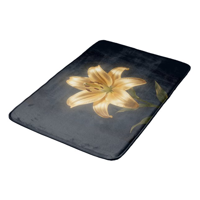 Glowing golden lily flower bath mat (Angled)