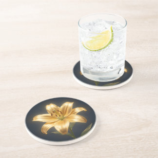 Glowing golden lily flower coaster