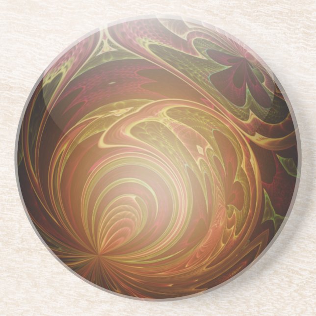 Glowing Golden, Textured Glass Marble Abstract Coaster (Front)