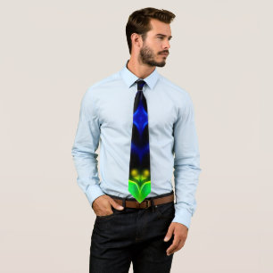 Glowing Green and Blue Fractal Design Neck Tie