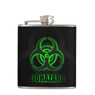 Glowing Green Biohazard Symbol Hip Flask