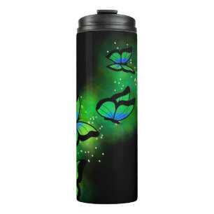 Glowing Green Butterflies Thermal Tumbler
