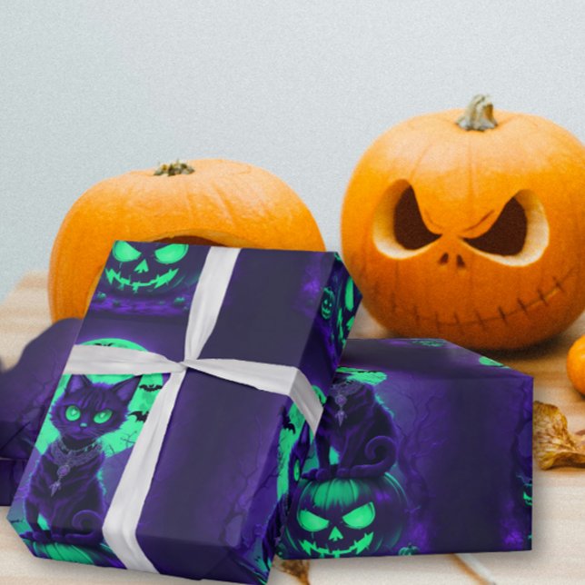 Glowing Green Eyes Black Cat Wrapping Paper (Creator Uploaded)