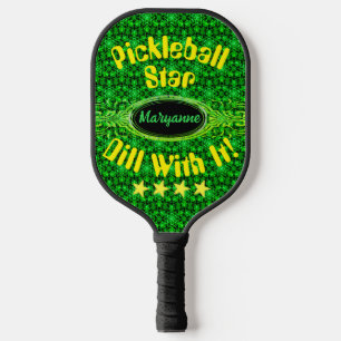 Glowing Green Star Custom Name Pickleball Paddle