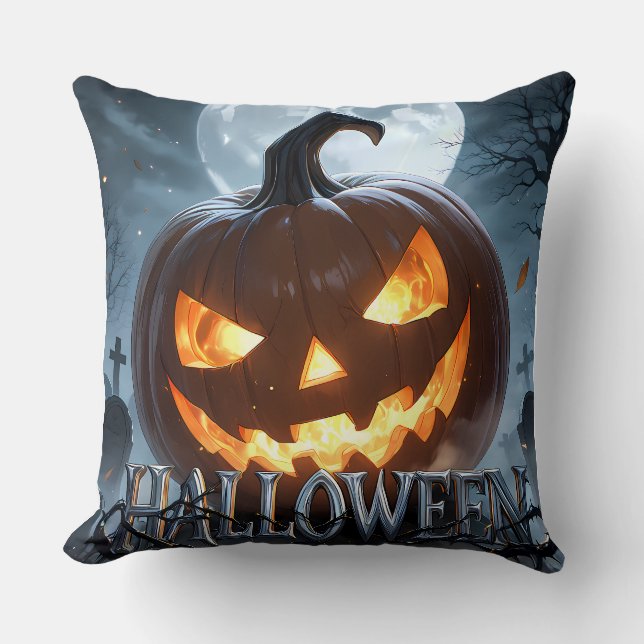 Glowing Halloween Pumpkin Moon Cushion (Front)