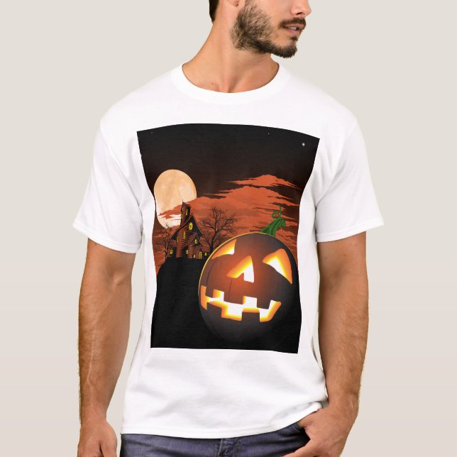 Glowing Halloween Pumpkin Spooky T-Shirt (Front)