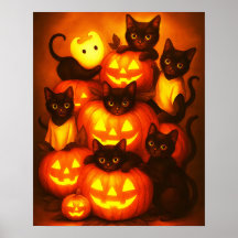 Glowing Halloween Pumpkin with Cute Black Cat Post