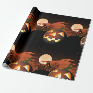 Glowing Halloween Pumpkin Wrapping Paper