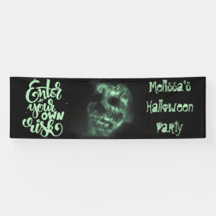 Glowing Halloween Skull in Green Banner