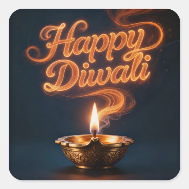 Glowing Happy Diwali Diya Sticker Design (Front)