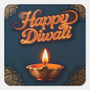 Glowing Happy Diwali Diya Sticker Design