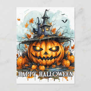 Glowing Happy Halloween Pumpkin Postcard